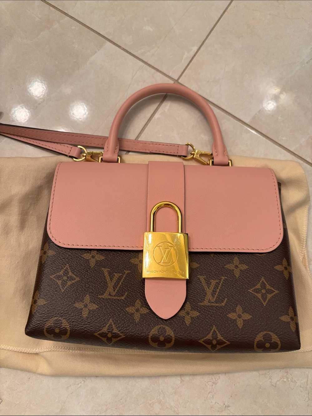 Louis Vuitton Locky BB Pink & Brown Monogram Padlock Top Handle and Crossbody